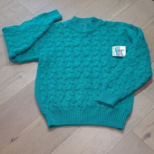NWT Vintage Ellis Island Sweater Men's sz L Green Cable Knit Crewneck Sweater